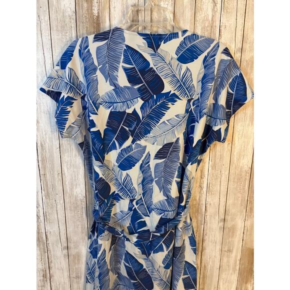 Lands' End Blue Leaf Print Tie Waist Dress - Medium - Picture 9 of 10